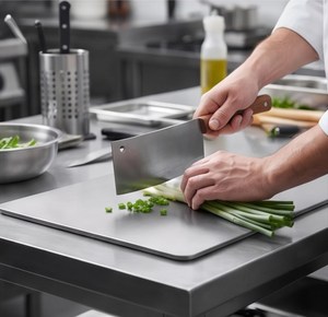 Planche à découper rectangulaire en acier inoxydable brossé, pour usage en cuisine - Product Image 6