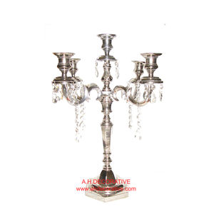 Candelabros 5 velas con gota colgante de cristal nuevo diseño Metal hecho a mano cristal colgante centro de mesa boda candelabro hecho a mano - Product Image 4
