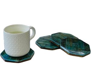 Posavasos con incrustaciones de hueso vibrante, alfombrillas para bebidas con estampado tradicional, nogal hecho a mano para decoración del hogar de la India por Apex Align - Product Image 2