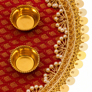 Plato de Puja Decorativo de Acero Recubierto de Brocado de Diseño para el Festival Raksha Bandhan, Regalo para el Festival Aarti Thali - Product Image 2
