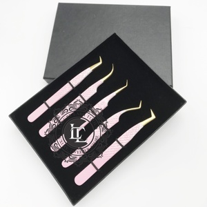 แหนบต่อขนตาปลอมทำจากสแตนเลสเคลือบผงสีชมพูกล่องใส่การ์ดสีดำ - Product Image 5