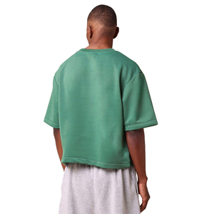 T-shirt Homme Vert Uni Oversize à Manches Courtes Col Rond en Coton Tricoté Décontracté Coupe Classique - Product Image 2
