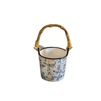 Vase en céramique vintage à motif floral avec poignée en bambou, pot à fleurs en porcelaine peint à la main, vase décoratif pour la décoration de table à la maison
