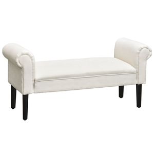Panca Ottomana Elegante in Lino Bianco Crema da 52 Pollici con Braccioli per Seduta e Sgabelli Eleganti - Product Image 1