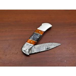 Cuchillo de Bolsillo Multifuncional Jexmoo OEM Hecho a Mano de Acero de Damasco con Funda de Cuero, Garantía de 14 Días, Ideal para Regalo de Aniversario o para Padrinos de Boda - Product Image 5