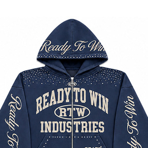 ชุดเซ็ตฮู้ดดี้เดนิมพร้อมกางเกงจ็อกเกอร์ แบรนด์ Ready To Win Industries แขนยาว ซิปหน้า สไตล์ลำลอง ชุดวอร์ม ยูนิเซ็กส์ สำหรับผู้ใหญ่ ใส่ได้ในฤดูใบไม้ร่วง ทรงหลวม - Product Image 4