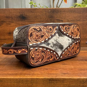 À la mode vente chaude usiné à la main en cuir de vachette organisateur de voyage grande capacité fermeture éclair suspendu cosmétique sac de maquillage pour les femmes - Product Image 4