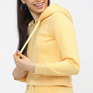 Sudadera con capucha corta con cremallera amarilla para mujer, informal, de manga larga, con cordón ajustable - Product Image 3