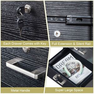 FCH Three <b>Drawers</b> Wooden <b>Filing</b> Cabinet with Black Wood Grain Density Board Elegant Office Organization Solution - Product Image 5