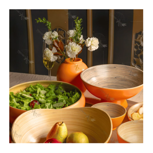 Jarrón de Mesa Moderno Minimalista de Bambú Naranja Enrollado, Ecológico, Hecho a Mano, Duradero, Decorativo, Tazón para Servir - Product Image 1