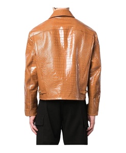 Chaqueta de Cuero Marrón Unisex con Grabado de Cocodrilo, Cierre Completo, Bolsillo en el Pecho, Cuello Redondo, Silueta Cuadrada, Resistente al Viento, Color Único - Product Image 4