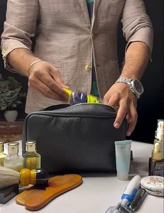 Trousse de Toilette en Cuir Véritable pour Hommes, Trousse de Rasage de Voyage, Organisateur de Produits de Douche et de Toilette, Trousse de Cosmétiques en Cuir pour Femmes - Product Image 6