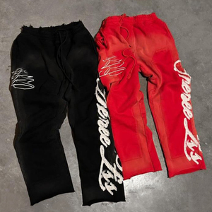 Survêtement Homme Vintage en Coton Polaire Brodé et Patché, Coupe Courte, Effet Délavé Acide, Deux Pièces Évasées, Style Streetwear Hiver Personnalisé - Product Image 3