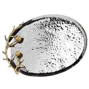 Bandeja de Servir Redonda de Metal de Diseño Clásico, Utensilio de Cocina Metálico, Bandeja Decorativa para Alimentos, Bandejas de Servir de Metal Plateado para Bodas - Product Image 2