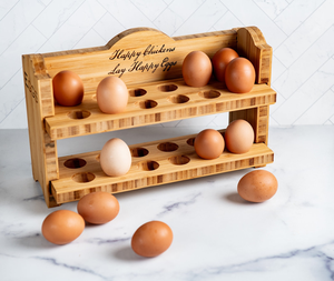 Soporte de madera de doble nivel para huevos, bandeja de almacenamiento de huevos de dos niveles para encimera de cocina, despensa, mesa de desayuno, decoración de cocina estilo rústico - Product Image 5