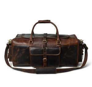 Bolsa de Viaje de Cuero Genuino, Forma de Barril, Correa de Hombro para Hombre, Cierre de Cremallera, Estilo Clásico, Color Marrón, Duradera, Capacidad de 20-35L - Product Image 3