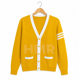 HMR Sorority Sisterhood Acrylic Yellow Knitted <b>Cardigan</b> V-Neck Long Sleeve Preppy Style Contrast Color <b>Button</b> - Product Image 5