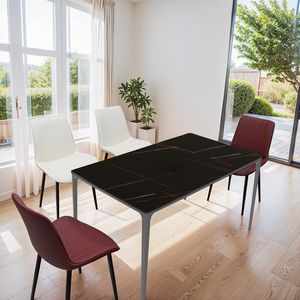 63 Inch Sintered Stone/Marble/Porcelain Top <b>Dining</b> <b>Table</b> Aluminium Alloy Grey Legs for Kitchen/Living Room Elegant <b>Dining</b> <b>Table</b> - Product Image 3