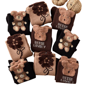 Yarn Bear Socks Women's Mid-Calf Plush Socks Outer Wear Cute Ins Trendy Versatile <b>Stockings</b> Autumn and Winter - Product Image 1