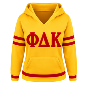 Sudadera con Capucha PDK Dorada para Mujer, Emblema Red Book, Vela Iluminada 1923, Mangas a Rayas, Sudadera con Capucha y Bolsillo Canguro, Accesorios - Product Image 3