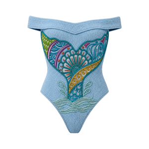 Traje de Baño de Una Pieza Verde Oliva con Escote Redondo y Bordado Floral Rojo con Cuentas Hechas a Mano, Traje de Baño Ajustado y Transpirable para Mujer - Product Image 3