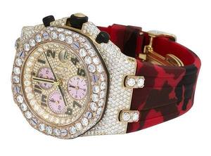 Bijoux noirs de l'océan A.P. Montre chronographe en acier inoxydable avec mouvement à quartz, diamant Moissanite VVS Jumbo, résistante à l'eau 3BAR - Product Image 3