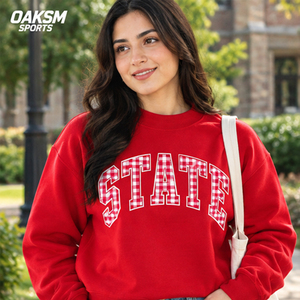 Light Blue Crew Neck Sweatshirt State Gingham Basic High Neck Sweatshirt Wholesale Blank Drop Shoulder Varsity Fleece <b>Jumper</b> - Product Image 2