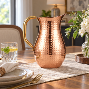 Carafe à eau classique en cuivre martelé avec poignée en laiton, carafe ayurvédique traditionnelle, ustensiles de cuisine, vaisselle - Product Image 3