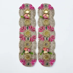 Golden Embroidered <b>Applique</b> with Pink <b>Flowers</b> and Mirrors Handmade Christmas & Easter Home Decor Modern Interior Decoration - Product Image 5