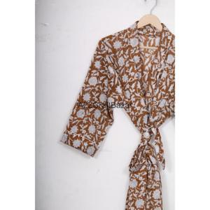 Kimono Hecho a Mano de Algodón Puro Estampado, Bata de Baño para Mujer, Ropa de Dormir Abierta por Delante, Vestido de Playa - Product Image 5