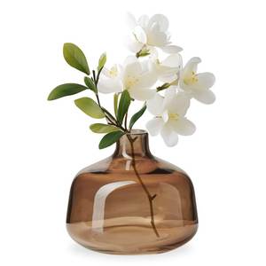 Vase de table moderne en verre ambré avec fleurs blanches, récipient décoratif pour l'eau - Product Image 1