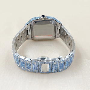 Natural <b>Blue</b> Moissanite Diamond <b>Men</b> <b>Watch</b> Sterling Silver Handmade <b>Watch</b> Square Shape Case Party Luxury <b>Watch</b> Custom Color - Product Image 4