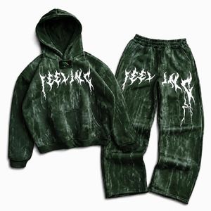 Custom <b>Men</b> Acid Wash <b>Gothic</b> Print Pullover Hoodie Sweatpants Set 2 Piece Winter Streetwear Hip Hop Fleece Tracksuit <b>Clothes</b> - Product Image 3