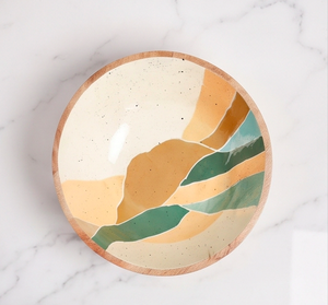 Tazón de Ensalada de Madera Hecho a Mano con Recubrimiento de Esmalte de Color, Diseño Abstracto Moderno, Vajilla de Madera de Acacia - Product Image 2