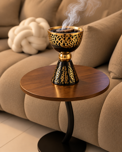 Quemador de Bakhoor Moderno de Lujo con Recipiente de Acero Inoxidable Dorado y Base Decorativa de Resina, Quemador de Incienso Árabe Oud para Decoración del Hogar - Product Image 3