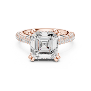 Rose Gold Lab Grown <b>Diamond</b> Emerald Cut Engagement <b>Ring</b>, Pavé <b>Diamond</b> Band, Luxury Bridal Wedding <b>Ring</b> for Women Gifts - Product Image 1