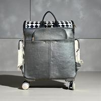 Sac à roulettes Western en cuir de vachette à carreaux avec fermeture éclair, grande capacité, unisexe, sac de voyage avec roues