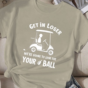 T-shirt décontracté pour femme en polyester tricoté, imprimé par transfert thermique motif voiturette de golf, confortable, à col rond et manches courtes - Product Image 4