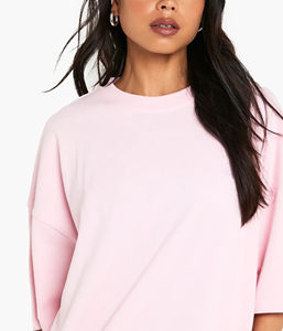 Camiseta de mujer de moda: camiseta de algodón grueso de corte holgado con hombros caídos, color rosa bebé, estilo streetwear para mujer - Product Image 6