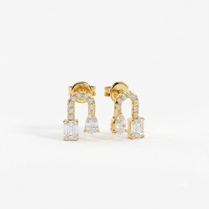 Nouvelles boucles d'oreilles simples en or 14 carats, diamants de laboratoire de couleur DEF, clarté VS VVS, en forme de poire et d'émeraude, Toi et Moi, pour fille - Product Image 1
