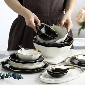 Modern Luxury Dinner <b>Set</b> With Unique Abstract Artwork Premium Ceramic Serving Plates Decorative Soup Bowls - Product Image 5