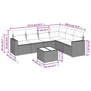 Juego de sofá de jardín de ratán PE beige de 7 piezas con reposabrazos ajustables - Product Image 3