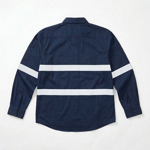 เสื้อทำงานนิรภัยสีน้ำเงินกรมท่า แขนยาว สะท้อนแสง ผ้าฝ้าย ได้รับมาตรฐาน CE สำหรับงานก่อสร้าง ยูนิเซ็กซ์ รับผลิตแบบ OEM - Product Image 2