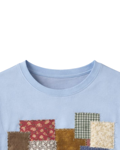 <b>Patchwork</b> Graphic T Shirt Women Casual Short Sleeve Crew Neck Cotton Summer Tee Vintage Fabric Print Streetwear <b>Top</b> Custom Logo - Product Image 4