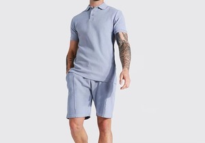 Custom Men's Summer Streetwear 2-Piece Set Short Sleeve Lapel Button Shirt and Sweat Shorts <b>Track</b> Suit for Casual Style - Product Image 3