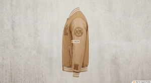 Chaqueta Varsity Vintage Color Bronceado para Hombre, con Bordado de Letras, Mangas de Cuero en Contraste, Cuello Alto, Abrigo de Invierno - Product Image 5