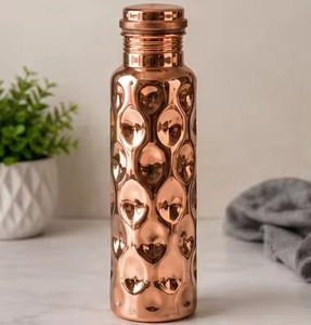 Floral Pattern <b>Metal</b> Water Bottle Portable Travel Flask Copper Finish Design Style Flower - Product Image 5