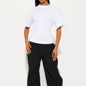 Nueva Camiseta Deportiva Transpirable de Manga Corta para Mujer con Cremallera Trasera, 100% Algodón, Tejido Liso, Casual, Cola Larga - Product Image 3