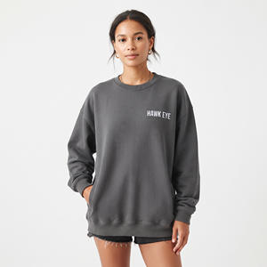 Sudadera Extra Grande de Felpa de Algodón con Estampado Personalizado para Mujer, Hombros Caídos, Cuello Redondo, Manga Larga, Ropa Personalizada - Product Image 4