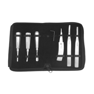 Kit de 7 Elevadores para Extracción de Incisivos de Acero Inoxidable con Estuche con Cierre, Set de Instrumentos Dentales Equinos - Product Image 1